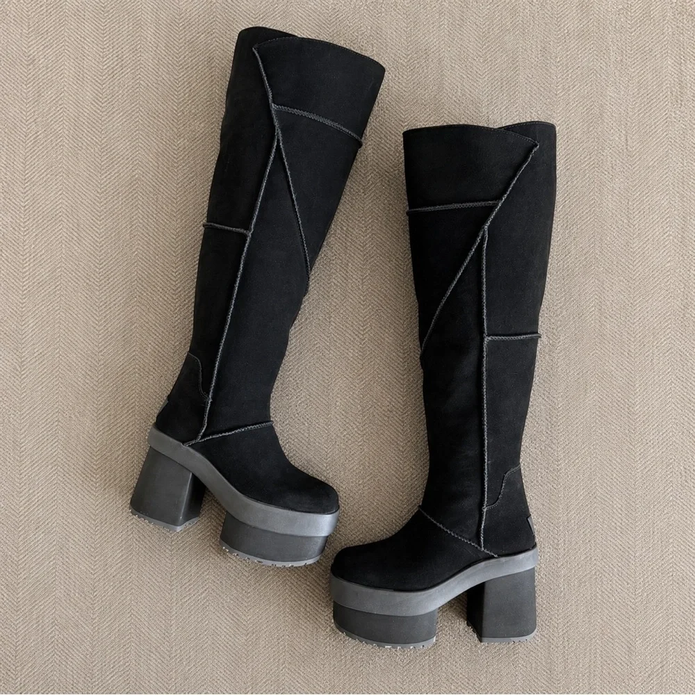 UGG New Heights Platform Xtra Over-the-Knee Black Boots